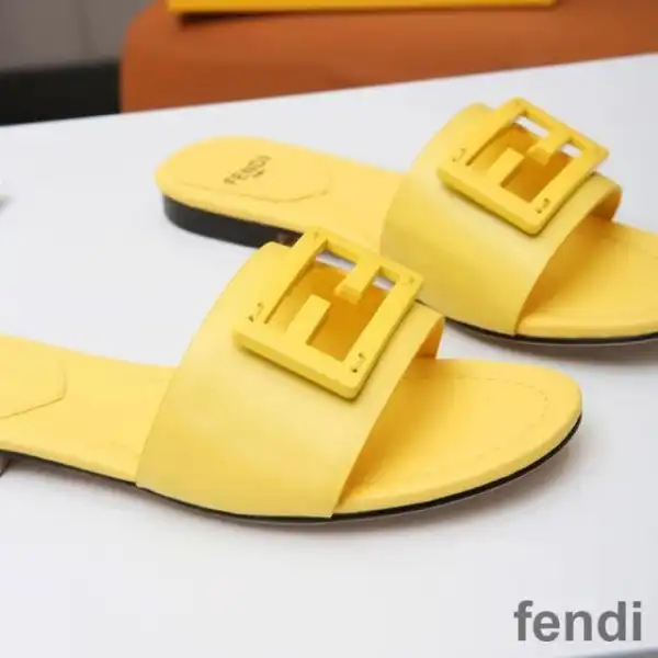 Cheap Fendi Baguette Slides Women Leather Yellow