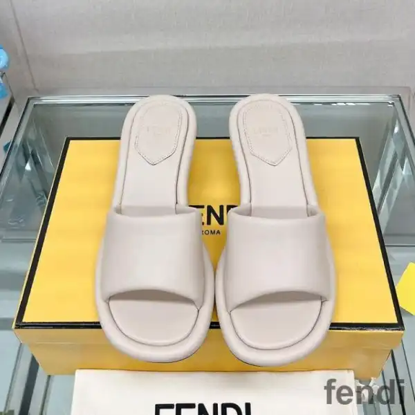 Cheap Fendi Baguette Slides Women Nappa Leather Apricot