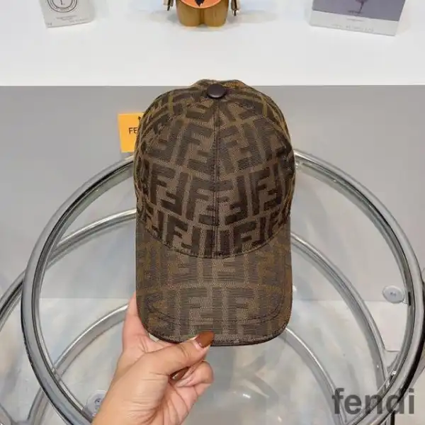 Cheap Fendi Baseball Cap In FF Motif Cotton Brown