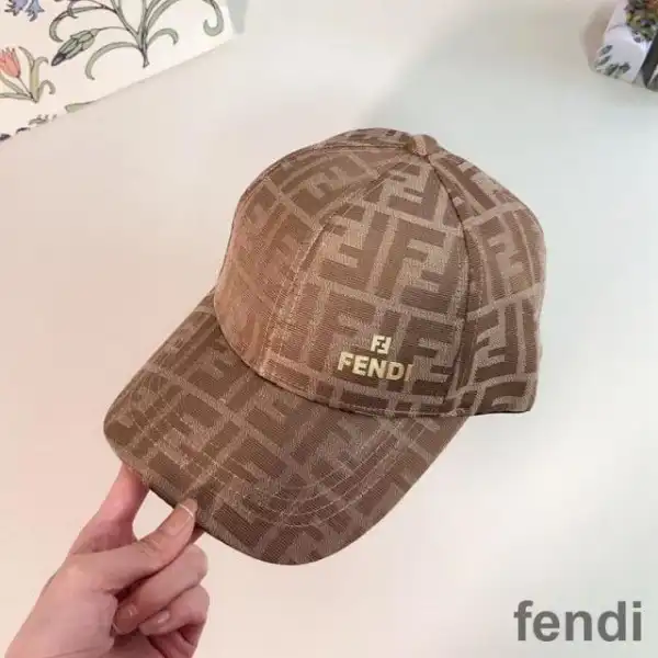 Cheap Fendi Baseball Cap In FF Motif Cotton with FF Fendi Hardware Apricot