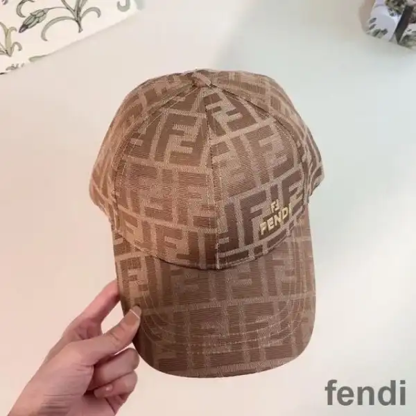 Cheap Fendi Baseball Cap In FF Motif Cotton with FF Fendi Hardware Apricot