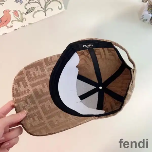 Cheap Fendi Baseball Cap In FF Motif Cotton with FF Fendi Hardware Apricot