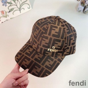 Fendi Baseball Cap In FF Motif Cotton with FF Fendi Hardware Brown