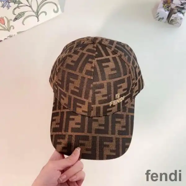 Affordable Fendi Baseball Cap In FF Motif Cotton with FF Fendi Hardware Brown