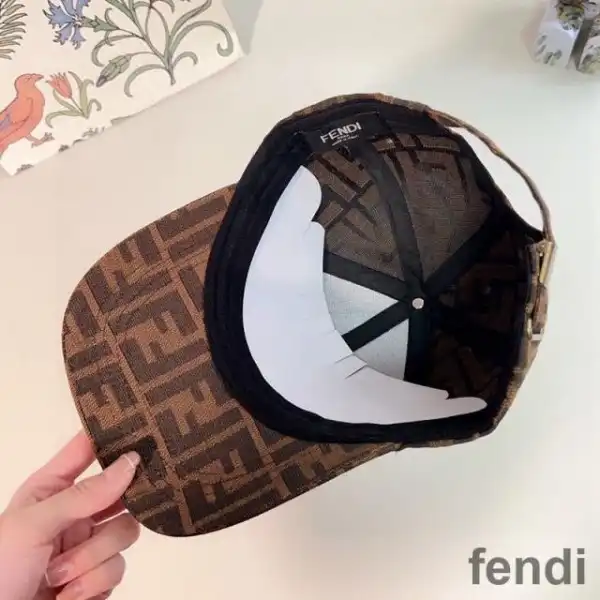 Affordable Fendi Baseball Cap In FF Motif Cotton with FF Fendi Hardware Brown