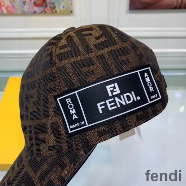 Affordable Fendi Baseball Cap In FF Motif Cotton with Patch Brown Black