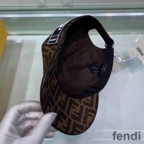 Affordable Fendi Baseball Cap In FF Motif Cotton with Patch Brown Black