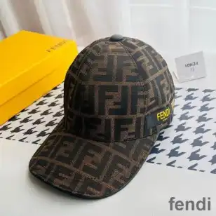 Fendi Baseball Cap In FF Motif Cotton with Patch Brown Gold