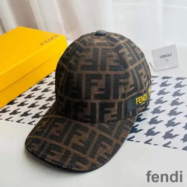 Cheap Fendi Baseball Cap In FF Motif Cotton with Patch Brown Gold