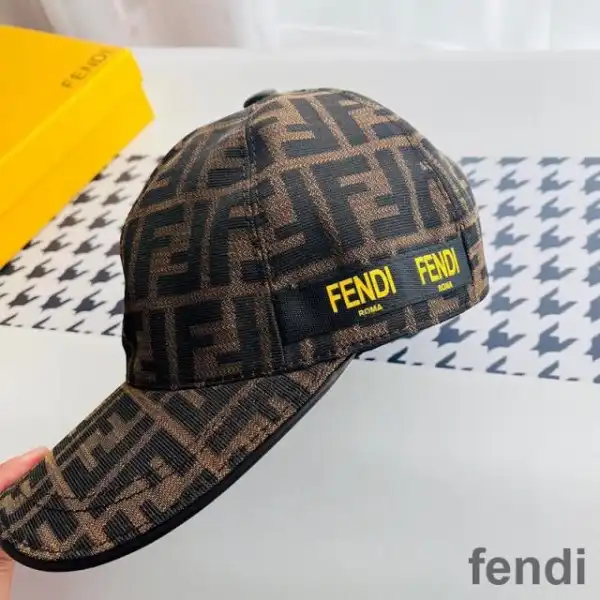 Cheap Fendi Baseball Cap In FF Motif Cotton with Patch Brown Gold