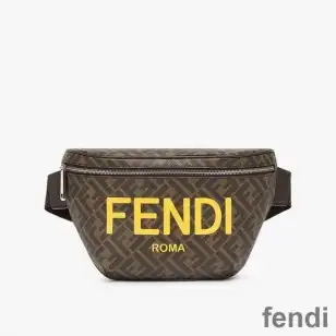 Fendi Belt Bag In ROMA Logo FF Motif Fabric Brown