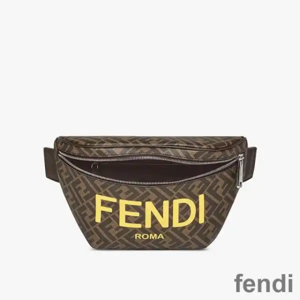 Cheap Fendi Belt Bag In ROMA Logo FF Motif Fabric Brown