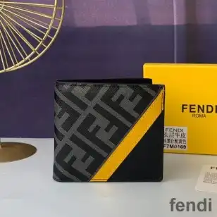 Fendi Bi-fold Wallet In FF Motif Fabric Black Yellow