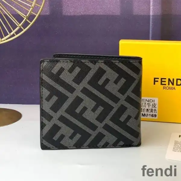 Cheap Fendi Bi-fold Wallet In FF Motif Fabric Black Yellow