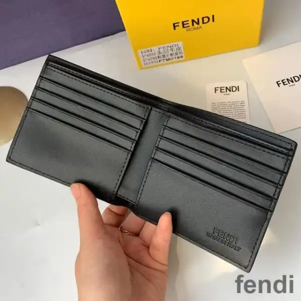 Cheap Fendi Bi-fold Wallet In FF Motif Fabric Black Yellow