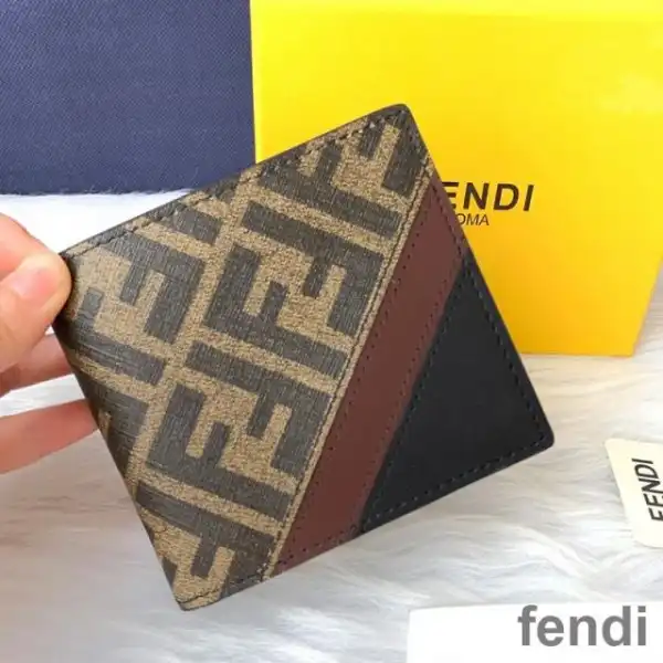 Affordable Fendi Bi-fold Wallet In FF Motif Fabric Brown Coffee