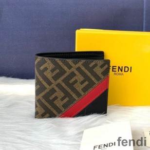 Fendi Bi-fold Wallet In FF Motif Fabric Brown Red