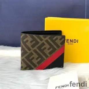 Fendi Bi-fold Wallet In FF Motif Fabric Brown Red