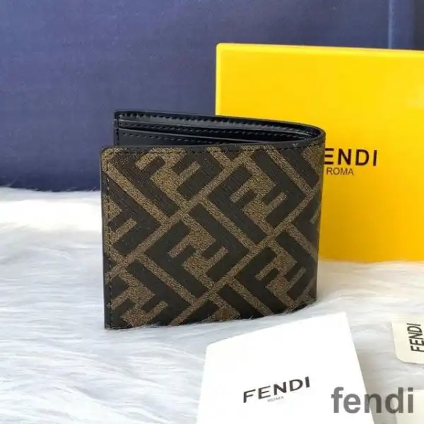 Cheap Fendi Bi-fold Wallet In FF Motif Fabric Brown Red