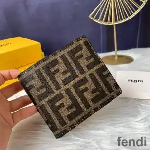 Fendi Bi-fold Wallet In FF Motif Fabric Coffee