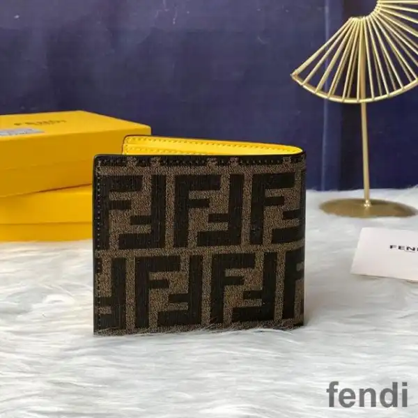 Affordable Fendi Bi-fold Wallet In FF Motif Fabric Coffee