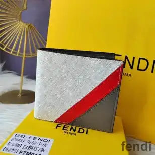 Fendi Bi-fold Wallet In FF Motif Fabric White Red