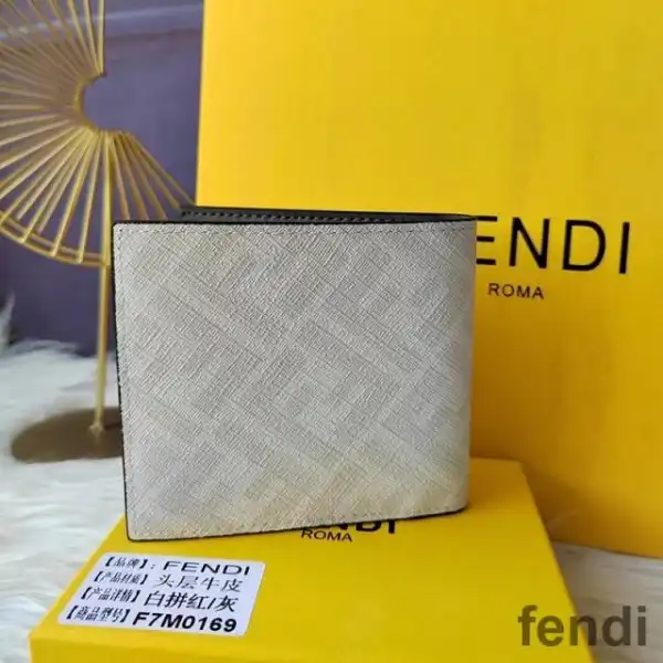 Affordable Fendi Bi-fold Wallet In FF Motif Fabric White Red