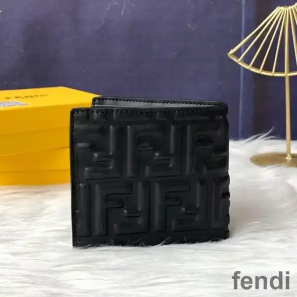 Affordable Fendi Bi-fold Wallet In FF Motif Nappa Leather Black