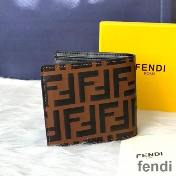 Cheap Fendi Bi-fold Wallet In FF Motif Nappa Leather Coffee