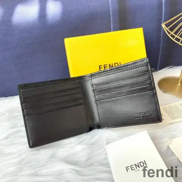 Cheap Fendi Bi-fold Wallet In FF Motif Nappa Leather Coffee