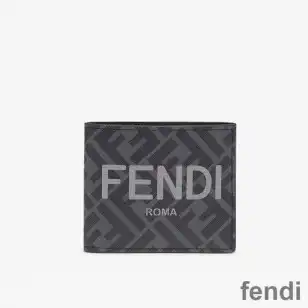 Fendi Bi-fold Wallet In ROMA Logo FF Motif Fabric Black