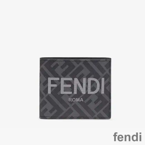 Cheap Fendi Bi-fold Wallet In ROMA Logo FF Motif Fabric Black