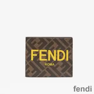 Fendi Bi-fold Wallet In ROMA Logo FF Motif Fabric Brown