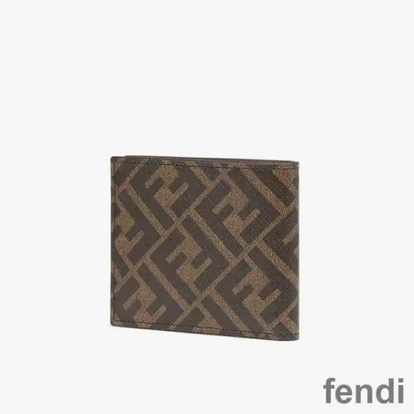 Cheap Fendi Bi-fold Wallet In ROMA Logo FF Motif Fabric Brown