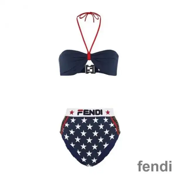 Cheap Fendi Bikini Set Women Fila Logo Motif Lycra Blue White