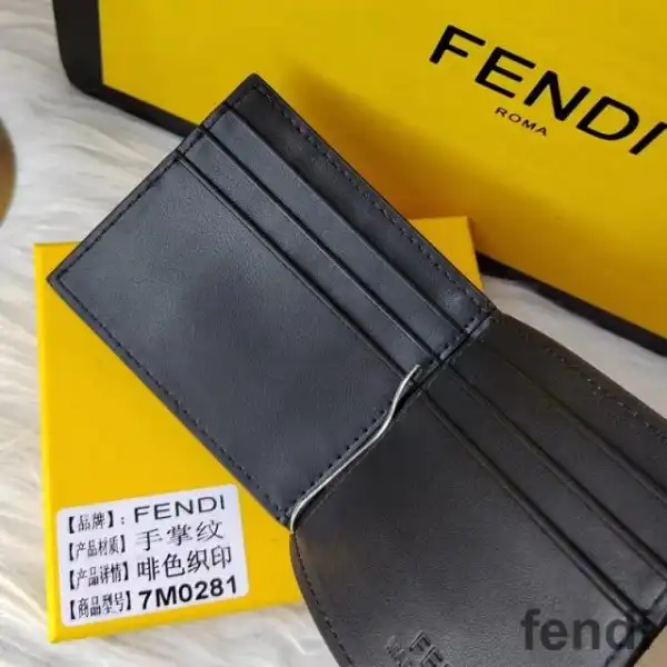 Cheap Fendi Bill Clip In FF Motif FF Motif Nappa Leather Brown