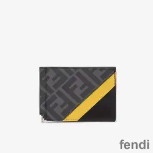 Cheap Fendi Bill Clip In FF Motif Fabric Black Yellow