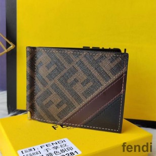 Fendi Bill Clip In FF Motif Fabric Brown Coffee