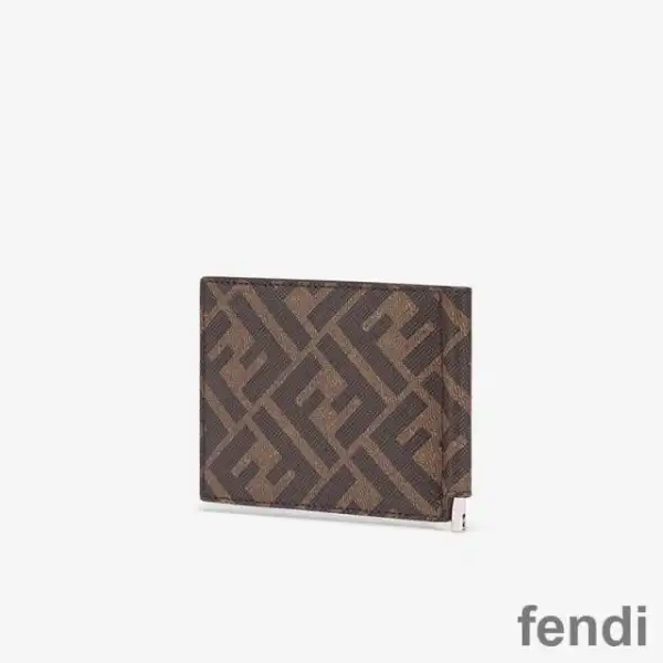 Cheap Fendi Bill Clip In FF Motif Fabric Brown Red