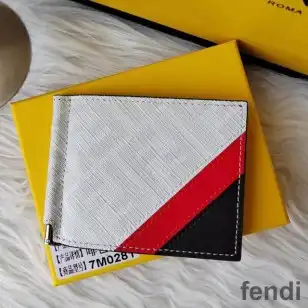 Fendi Bill Clip In FF Motif Fabric White Red