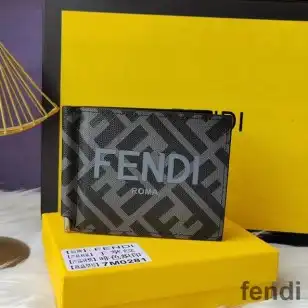 Fendi Bill Clip In ROMA Logo FF Motif Fabric Black