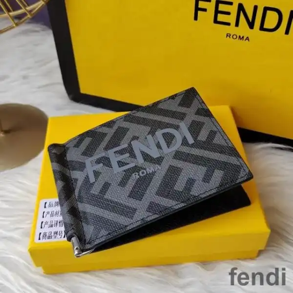 Cheap Fendi Bill Clip In ROMA Logo FF Motif Fabric Black