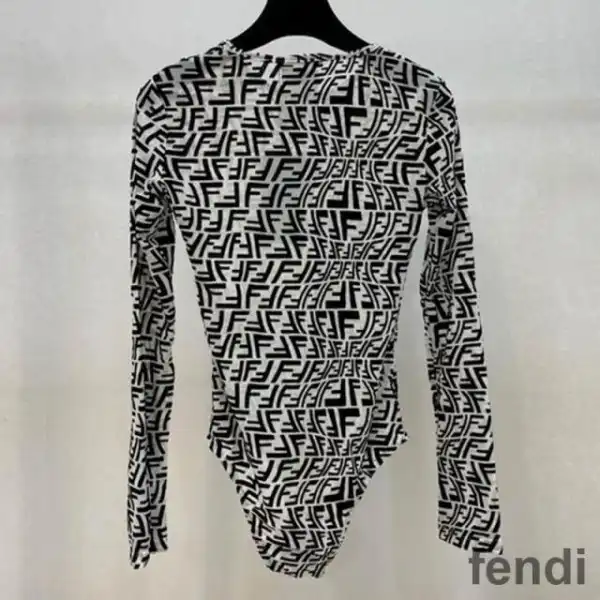 Affordable Fendi Bodysuit Women FF Fish-Eye Motif Tulle Black White