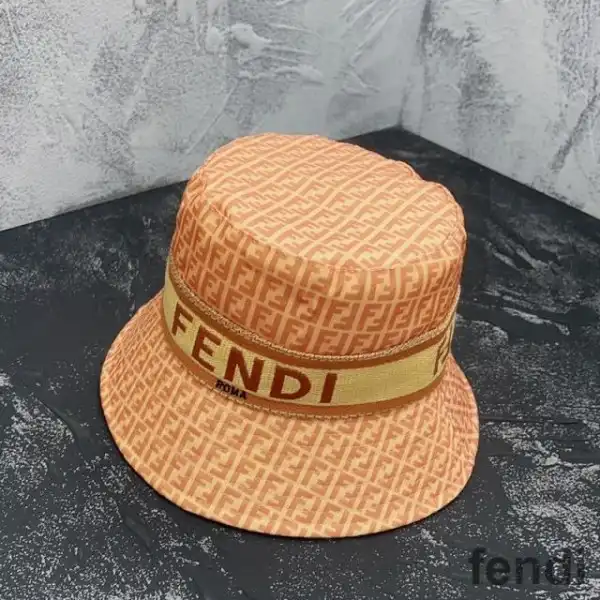 Cheap Fendi Bucket Hat In Fendi Roma and FF Motif Cotton Apricot