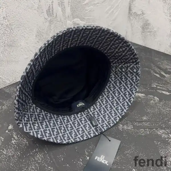 Cheap Fendi Bucket Hat In Fendi Roma and FF Motif Cotton Black