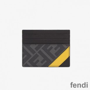 Fendi Card Holder In FF Motif Fabric Black Yellow