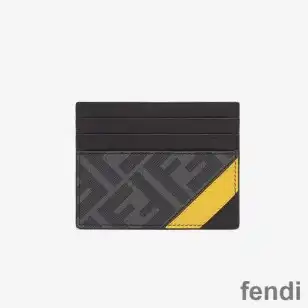 Fendi Card Holder In FF Motif Fabric Black Yellow