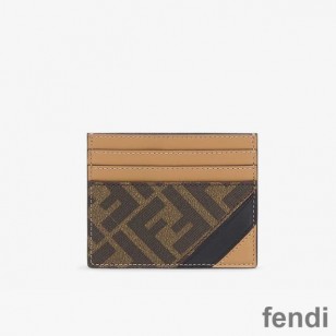 Fendi Card Holder In FF Motif Fabric Brown Black