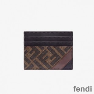 Fendi Card Holder In FF Motif Fabric Brown Coffee