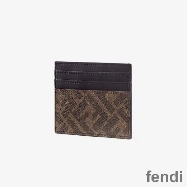 Affordable Fendi Card Holder In FF Motif Fabric Brown Coffee